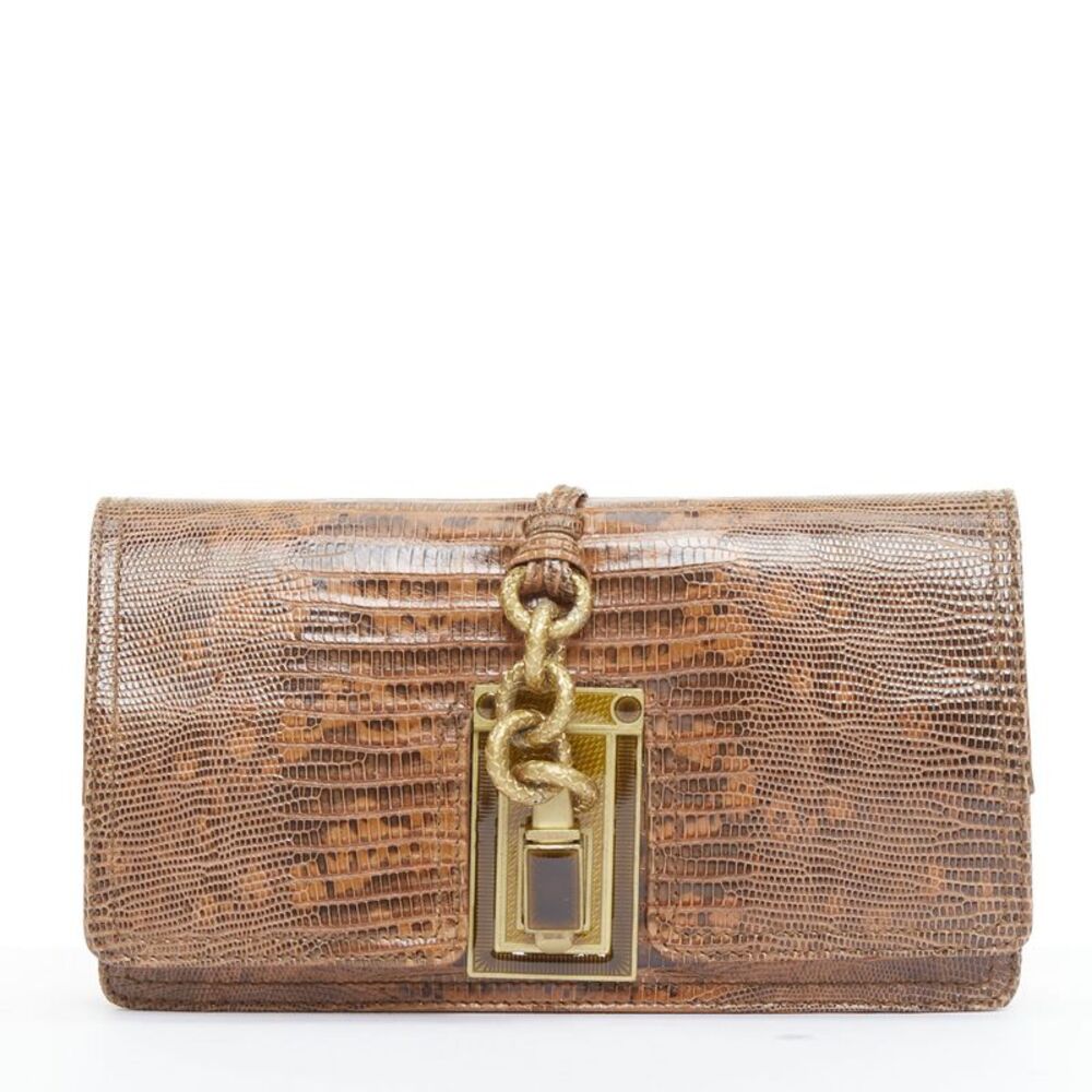 Bottega Veneta Lizard Chain Clutch Bag